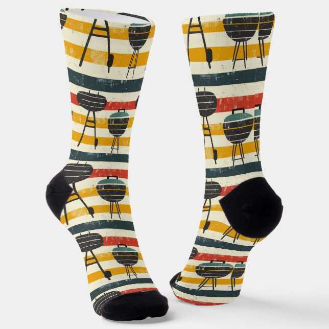 Chaussette Grill Master - BBQ Party Stried Retro Motif (Angulaire)