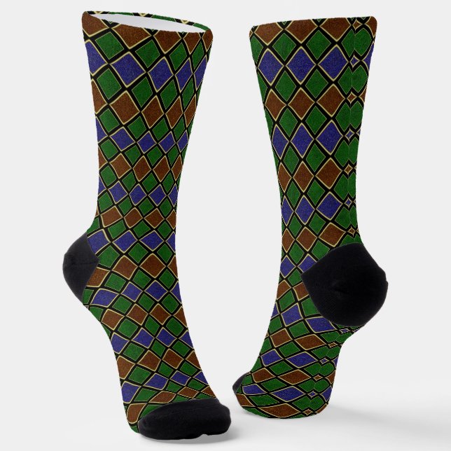 Chaussette Grille Diamant Arlequin : Harmonie Texturée (Angulaire)