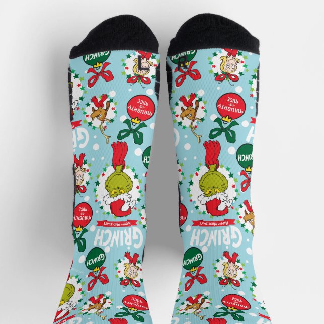 Chaussette Grinch Merry Grinchmas Motif bleu (Haut)