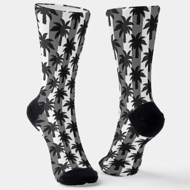 Chaussette Gris Blanc Tropical Palmiers Stripes Design (Créateur téléchargé)