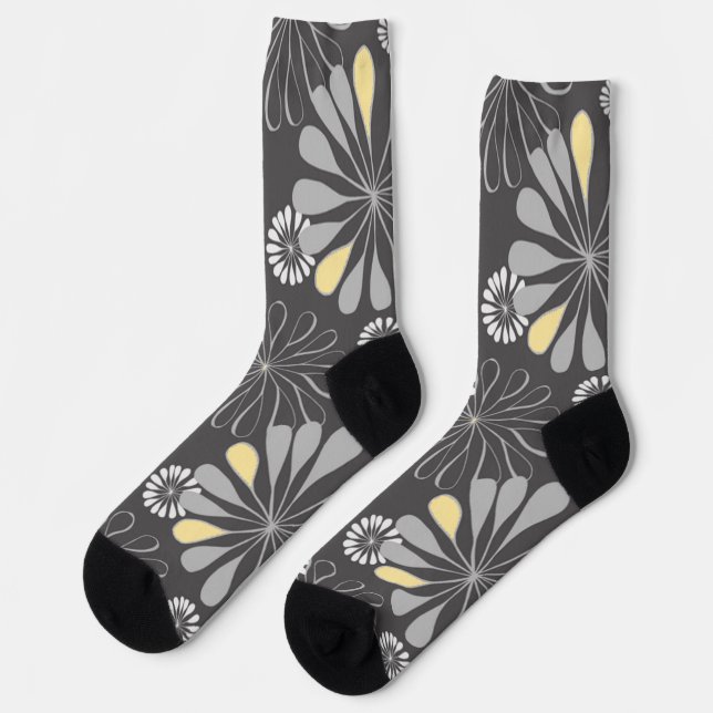 Chaussette Gris et Jaune Floral Tendance (Gauche)