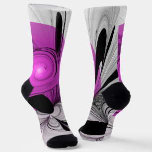 Chaussette Gris Noir Abstrait Avec Art Fractal Magenta