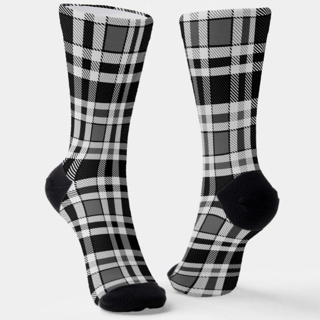 Chaussette Gris Noir Blanc Flanné Plaid Tartan Design (Créateur téléchargé)