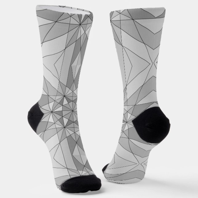 Chaussette Gris noir blanc Motif Triangle mosaïque rétro (Angulaire)