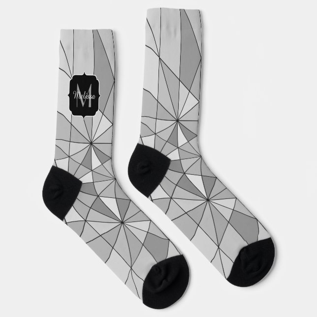 Chaussette Gris noir Mosaïque Triangle Motif Monogramme (Droite)