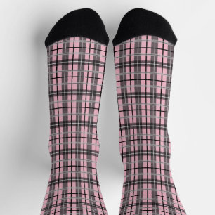 Chaussette Gris rose Noir Primitif des années 80 Plaid