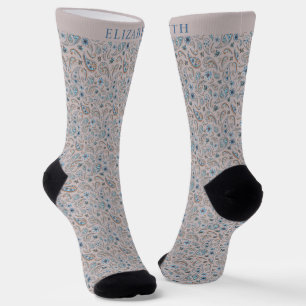 Chaussette Gris Tan beige et Motif bleu marron