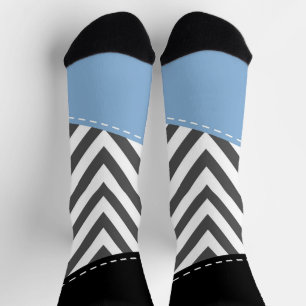 Chaussette Gris Zigzag, Gris Chevron, Motif Zigzag, Bleu