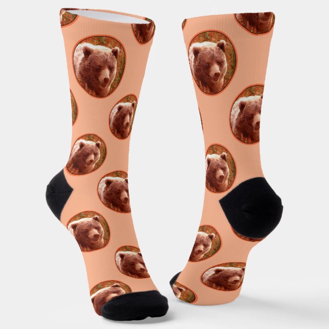 Chaussette Grizzly Bear Cub dans Fireweed Peinture Art de la  (Angulaire)