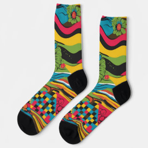 Chaussette Groove Waves les années 70 Motif de ligne psychédé