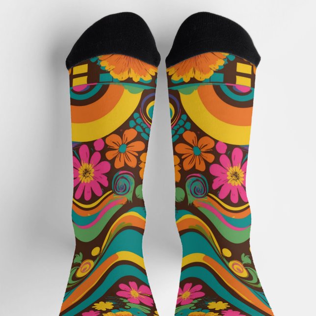 Chaussette Groovy 70s Vibes Retro Pattern (Haut)