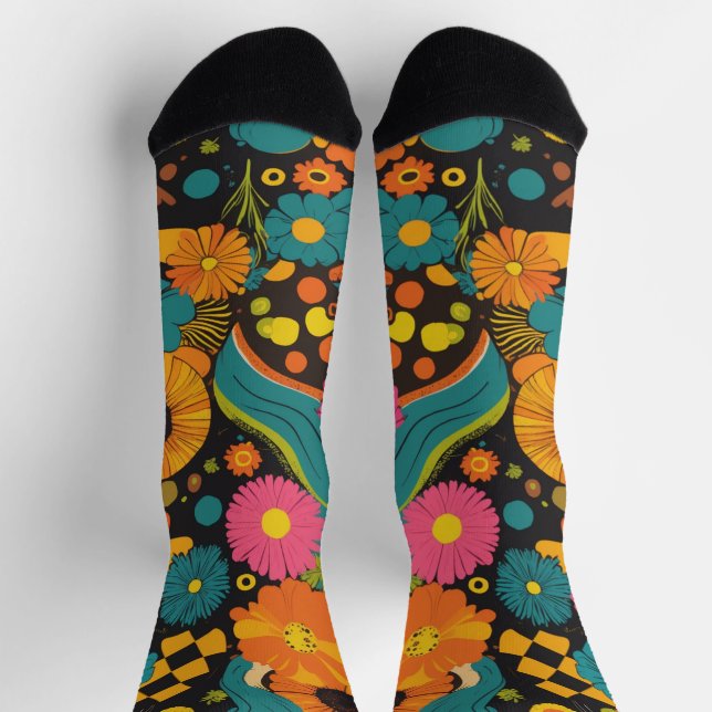 Chaussette Groovy 70s Vibes Retro Pattern (Haut)