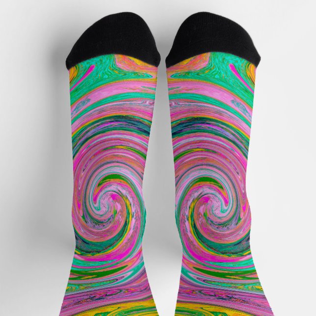 Chaussette Groovy Abstrait Rétro Tourbillon Rose et Vert Ment (Haut)