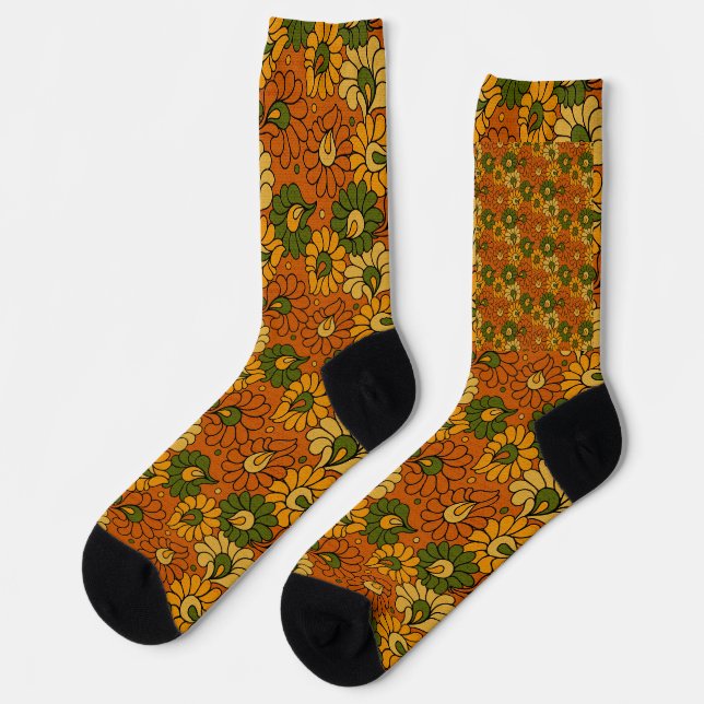 Chaussette Groovy Bloom - Floral Rétro Années 70 (Gauche)