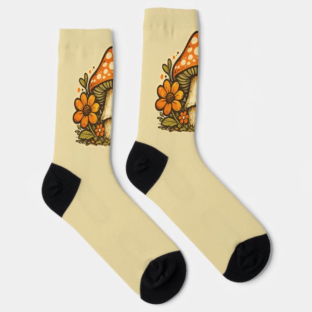 Chaussette Groovy Boho 70's Retro Mushroom Crew Socks (Droite)