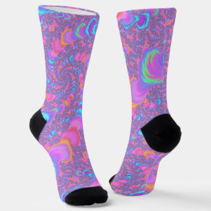 Chaussette Groovy Coloré Fluorescent Tripant Spirale Fractale