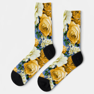 Chaussette Grosse Fleur de rose jaune rétro