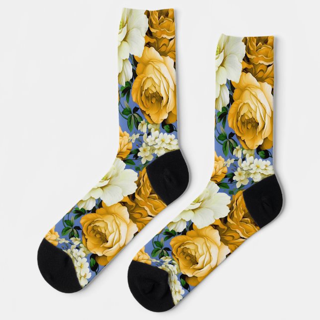 Chaussette Grosse Fleur de rose jaune rétro (Gauche)