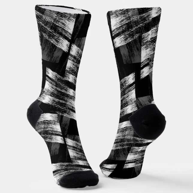 Chaussette Grunge noir et blanc abstraction. (Angulaire)