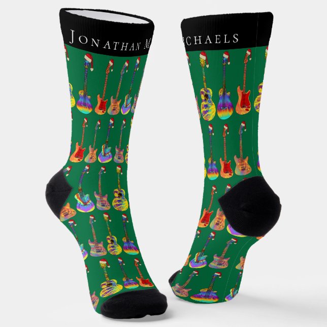 Chaussette Guitare Personnalisée Noël Vert (Angulaire)