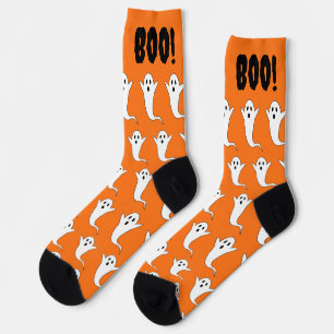 Chaussette Halloween Boo ! Ghost Orange Black White Chaussett