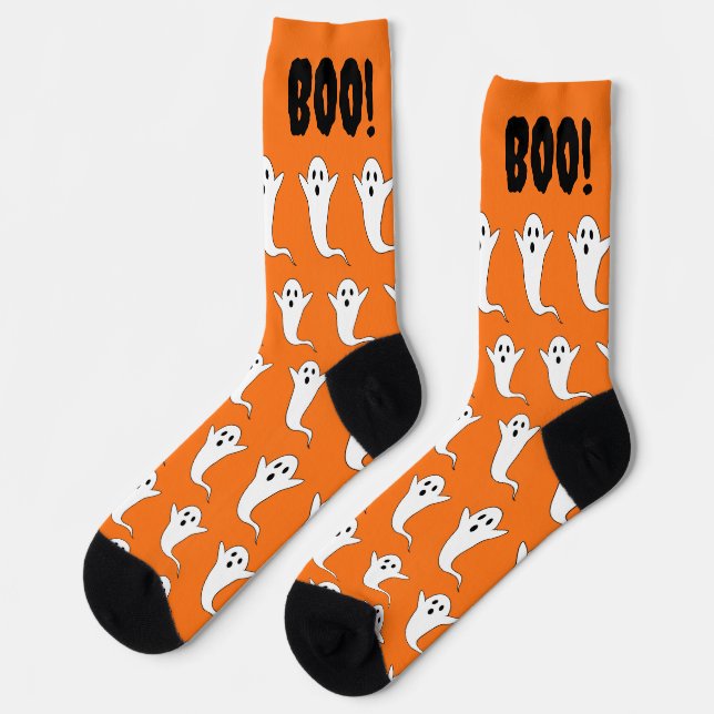 Chaussette Halloween Boo ! Ghost Orange Black White Chaussett (Gauche)