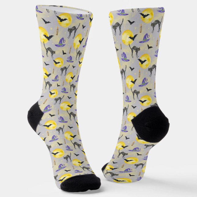 Chaussette Halloween Casquette Chat et Sorcière (Angulaire)