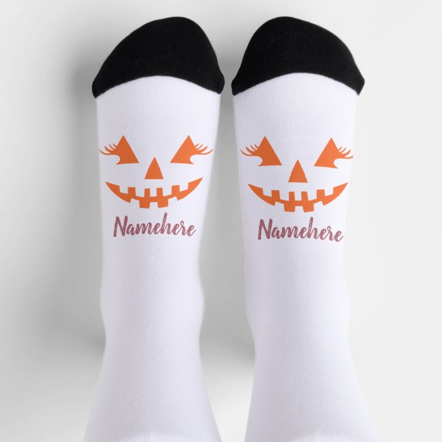 Chaussette Halloween Citrouille Jack-o'-lantern fille personn (Haut)