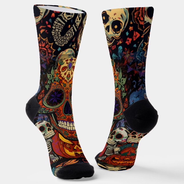 Chaussette Halloween, Citrouilles de Crâne de Sucre Fiesta, C (Angulaire)