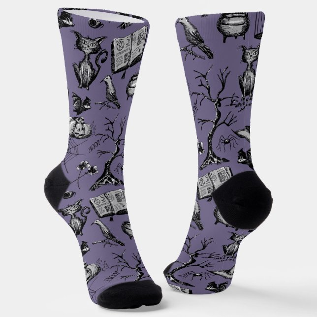 Chaussette Halloween Éffrayant violet et noir (Angulaire)
