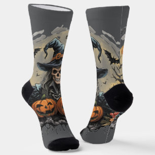 Chaussette Halloween,Gardien des Citrouilles, Crâne, Citrouil