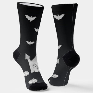 Chaussette Halloween la nuit avec Haunted House, chauves-sour