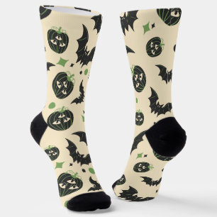Chaussette Halloween moderne 3 Citrouilles et chauves-souris 