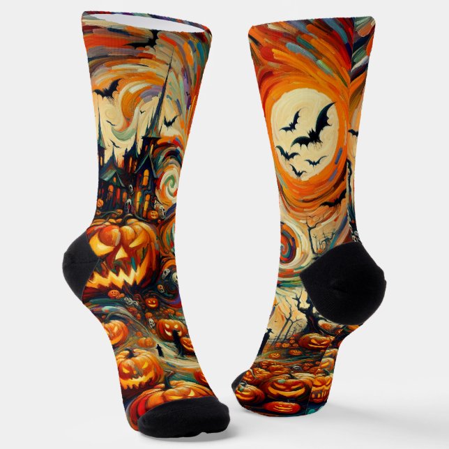 Chaussette Halloween Scandale Orange Noir Novelté (Angulaire)