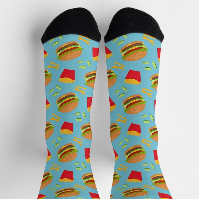 Chaussette Hamburger et frites françaises Art Happy Awareness (Hamburger and French Fries Art Happy Awareness Socks)