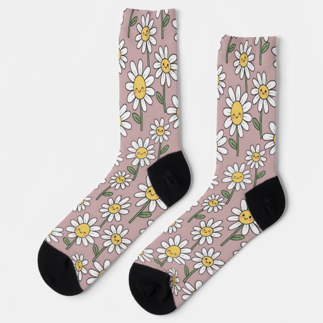 Chaussette Happy Daisies Pattern - Cute Floral Design (Gauche)