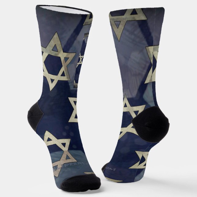 Chaussette Happy Hanukkah Star of David menorah Dreidel Slipp (Angulaire)