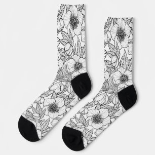 Chaussette Hellebores en noir et blanc