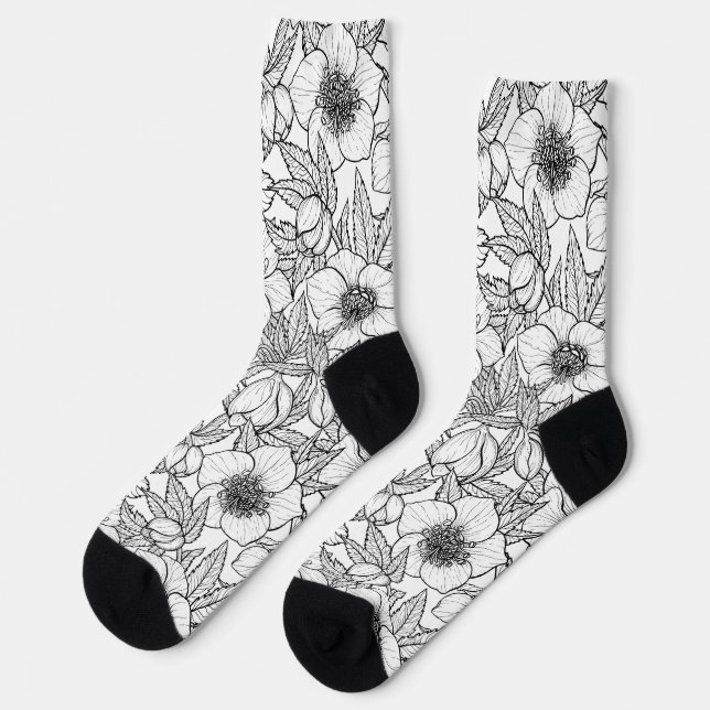 Chaussette Hellebores en noir et blanc (Gauche)