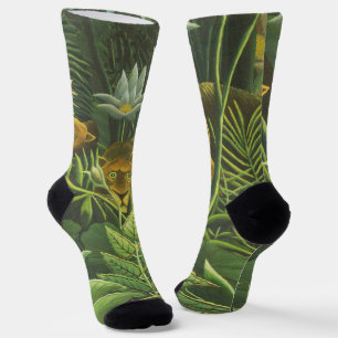 Chaussette Henri Rousseau Jungle Tropical Lion Impression Vin