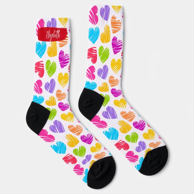 Chaussette Heureux Valentines Fille Vibrant Doodled Hearts No (Droite)