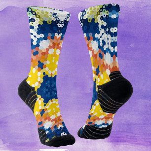 Chaussette Hex Mandala bleu jaune orange et vert