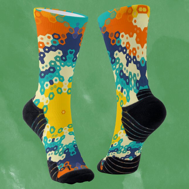 Chaussette Hex Mandala bleu orange et jaune (Créateur téléchargé)