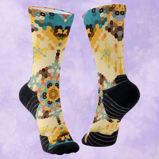 Chaussette Hex Mandala jaune et bleu (Créateur téléchargé)