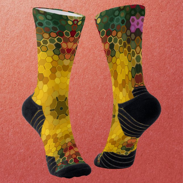 Chaussette Hex Mandala jaune vert et orange (Créateur téléchargé)