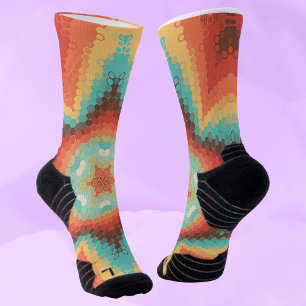 Chaussette Hex Mandala orange bleu et jaune