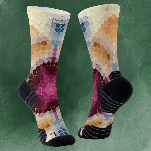 Chaussette Hex Mandala Orange rose et bleu (Créateur téléchargé)