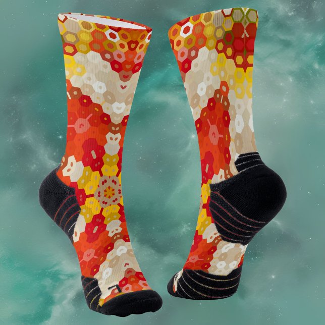Chaussette Hex Mandala rouge et jaune (Créateur téléchargé)