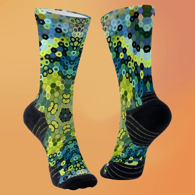 Chaussette Hex Mandala Vert et Bleu (Créateur téléchargé)