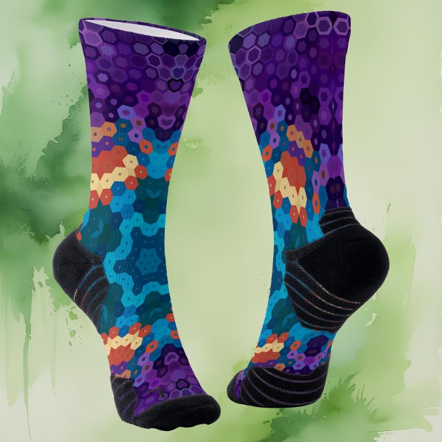 Chaussette Hex Mandala violet bleu et orange (Créateur téléchargé)